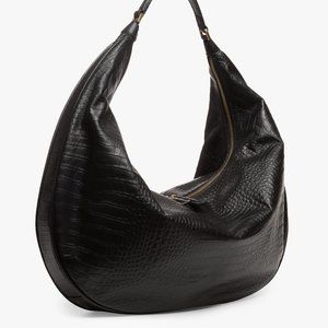 Gorgeous NWT Large Staud Sasha Black Croc Embossed Shoulder Bag